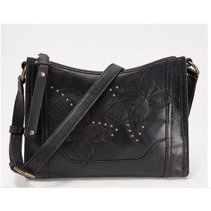 EUC Frye Black Leather Floral Crossbody Bag